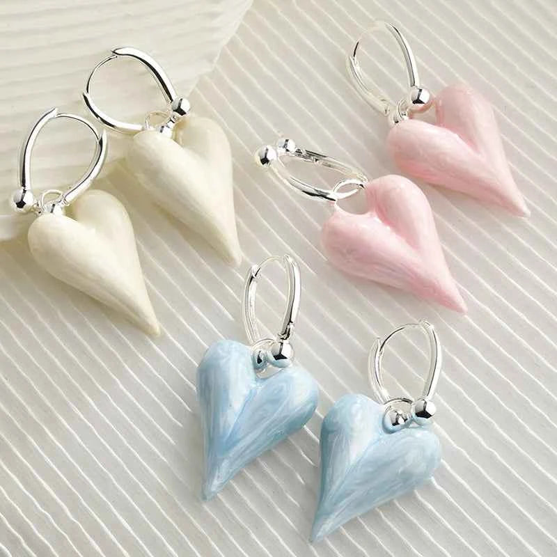 Copper Clip On Hoop Earrings For Women Enamel Heart Pendant Dangle Fashion Jewelry Classic New Style Holiday Accessories C1961