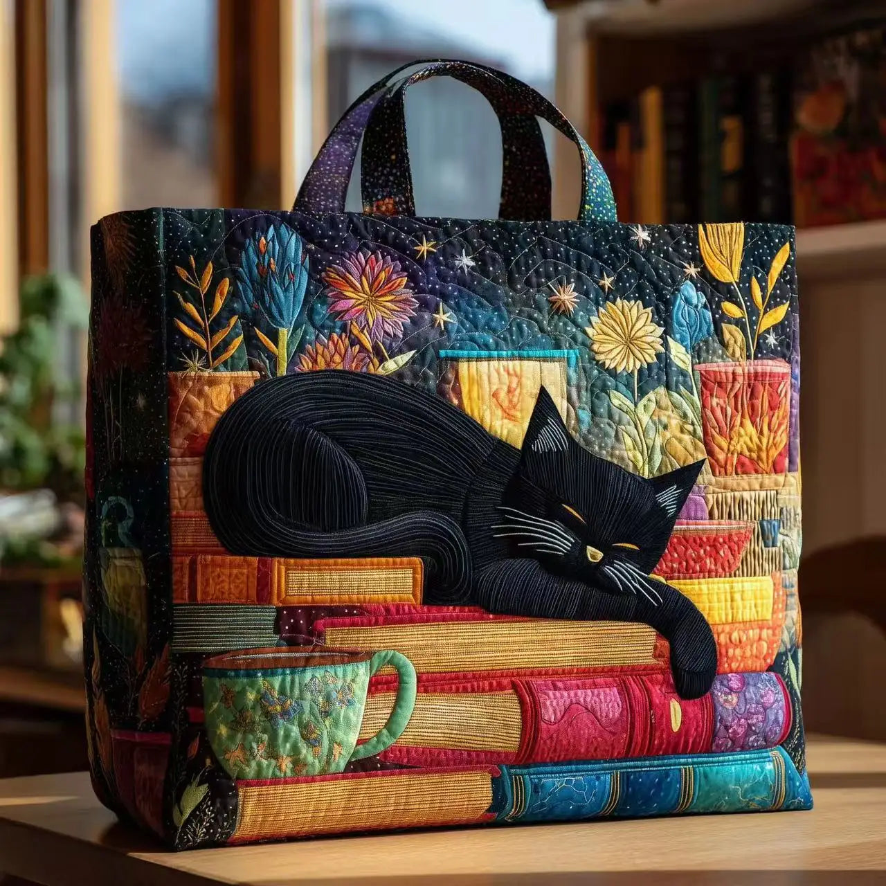Quilted handbag 3D embroidered handbag large capacity canvas shoulder bag women's daily shopping bag fashionable travel handbag