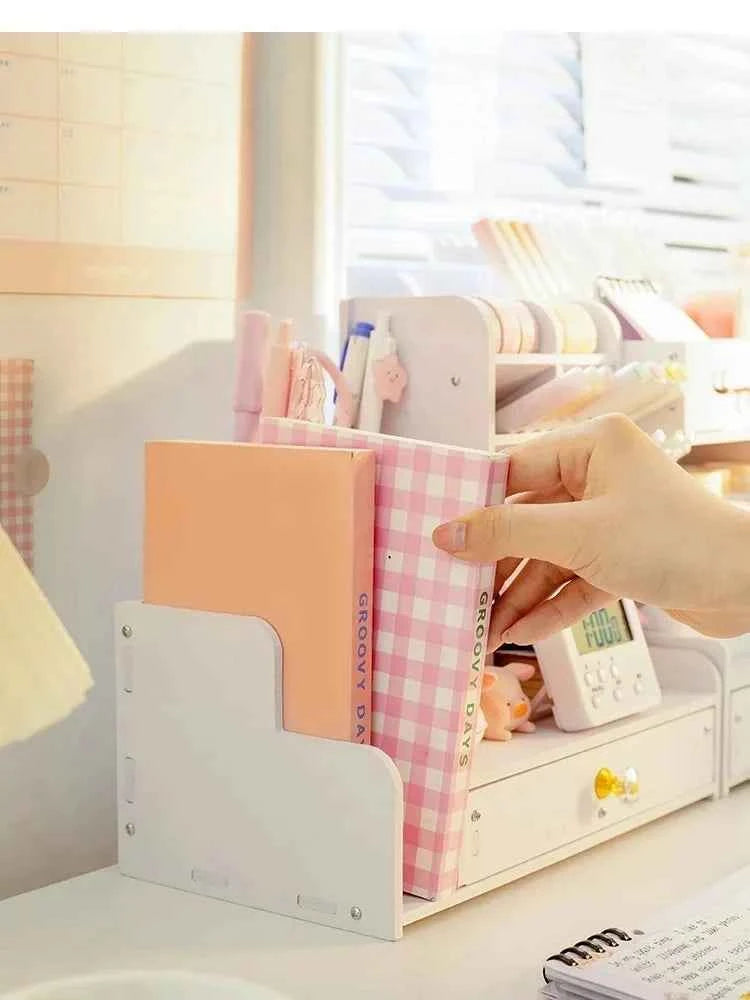 Mark Pen Pencil Holder Wooden Desk Organizers Shelves Accessories Desktop Stationery Organizer Bookshelf Home Office Storage Box