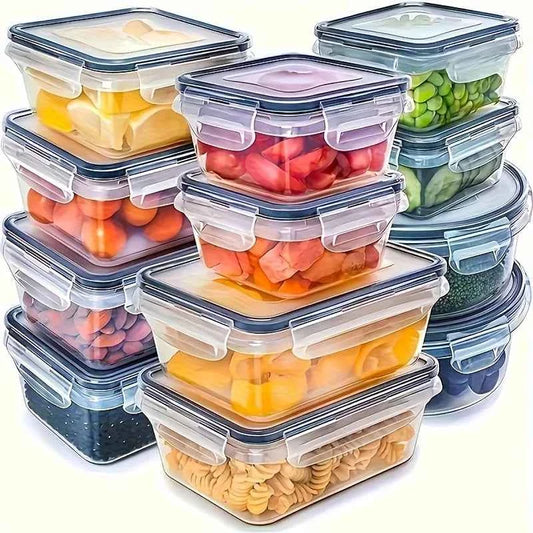 Clear Kitchen Food Storage Container Set - Microwave Safe, Multifunctional Plastic Lunch Box with Lid + 24 Chalkboard Labels