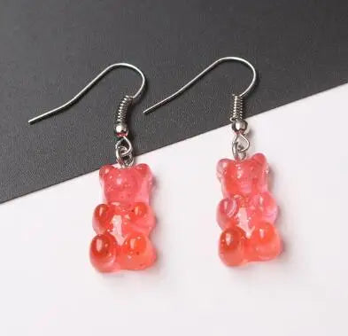 Gradient Candy Color Cute Acrylic Bear Dangle Earrings for Women Girls Gift Korean Fashion Animal Hook Earring Female Jewelry