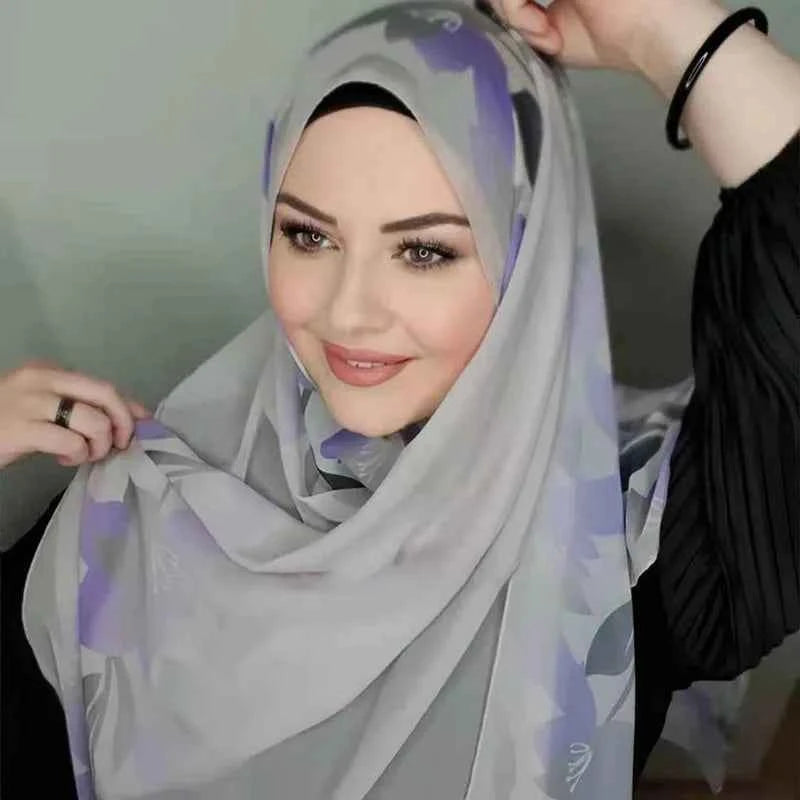 Islamic Scarf Women Luxury Blue Chiffon Hijab Abaya Hijabs For Woman Abayas Jersey Muslim Dress Turbans Head Instant Head Wrap