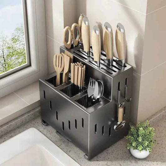 Kitchen Multi-Function Knife Holder Ra Carbon Steel Utensil Storage Organizer Chopstis Cage Inteated Blade Storage elf