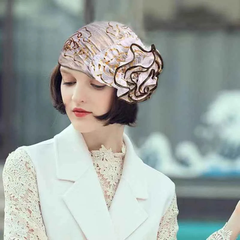 Spring Large Flower Turban – Women’s Jacquard Lace Headwrap & Muslim Headwear