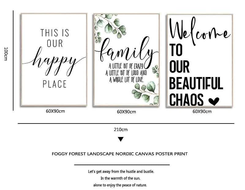 Family Simple Quote Picture Green Leaves Poster Black White Wall Art Canvas Painting Nordic Style Modern Print for Living Room