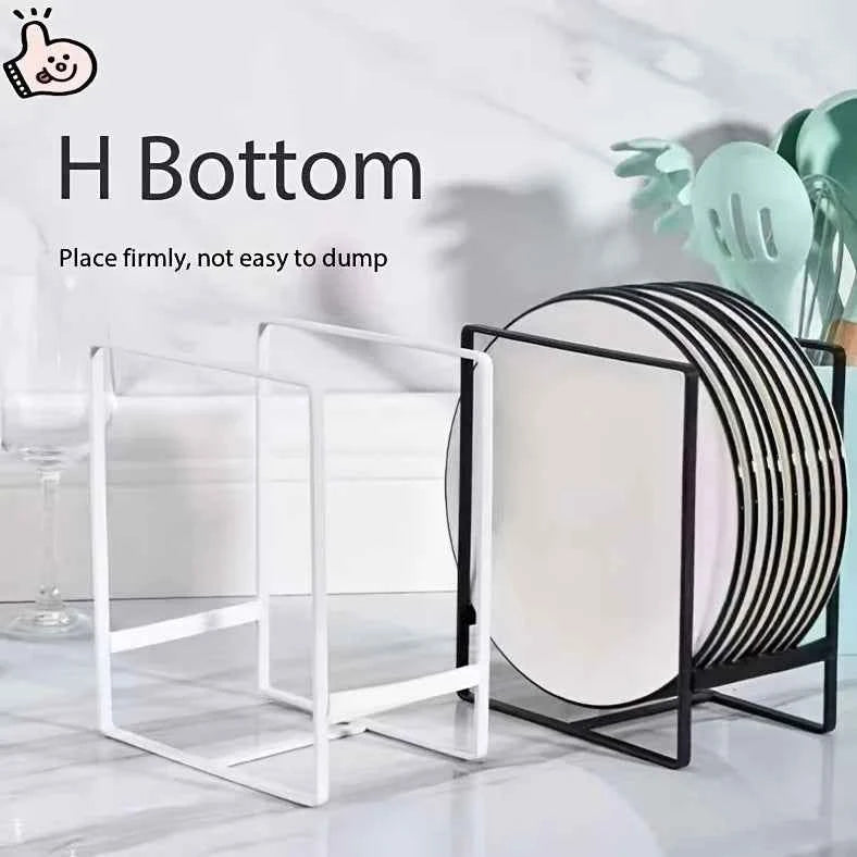 1pc Sleek Metal Dish Rack Set, Space-Saving Tiered Shelf Organizer, Plate & Utensil Holder, Pull-Out Design, Kitchen Storage