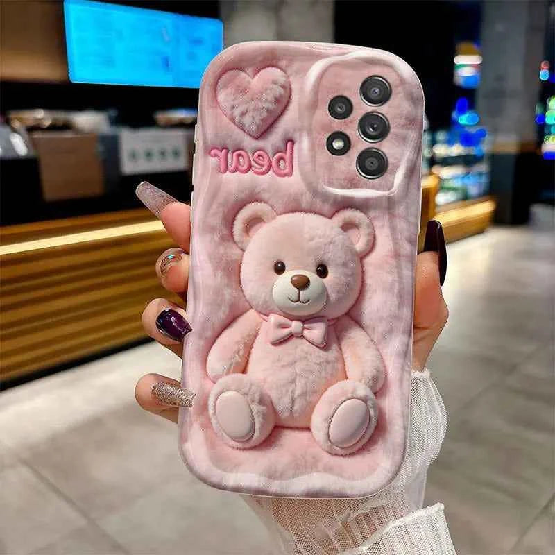 Cartoon Pink Plush Bear Printed Phone Case For Samsung Galaxy A16 A26 A36 A56 A55 A54 S26 Ultra S25 S24 S23 FE S22 S21Plus Cover