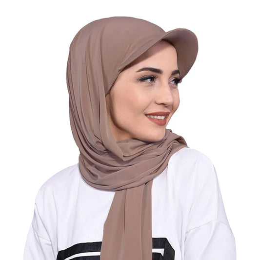 New Women Brim Bandana Cap Scarf Hat Outdoor Sun Visor ith Pre-Tied Turban Caps Ready To Wear Muslim Hijab Shawl Baseball Cap - NamafadStore