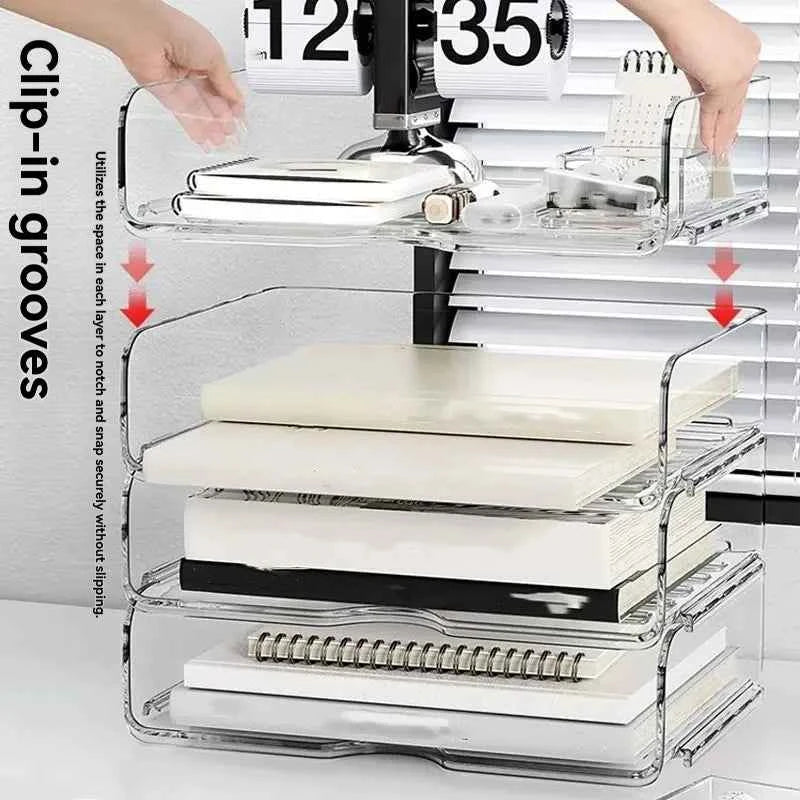 Transparent document storage rack, desktop storage rack, office book table storage box, organizer box