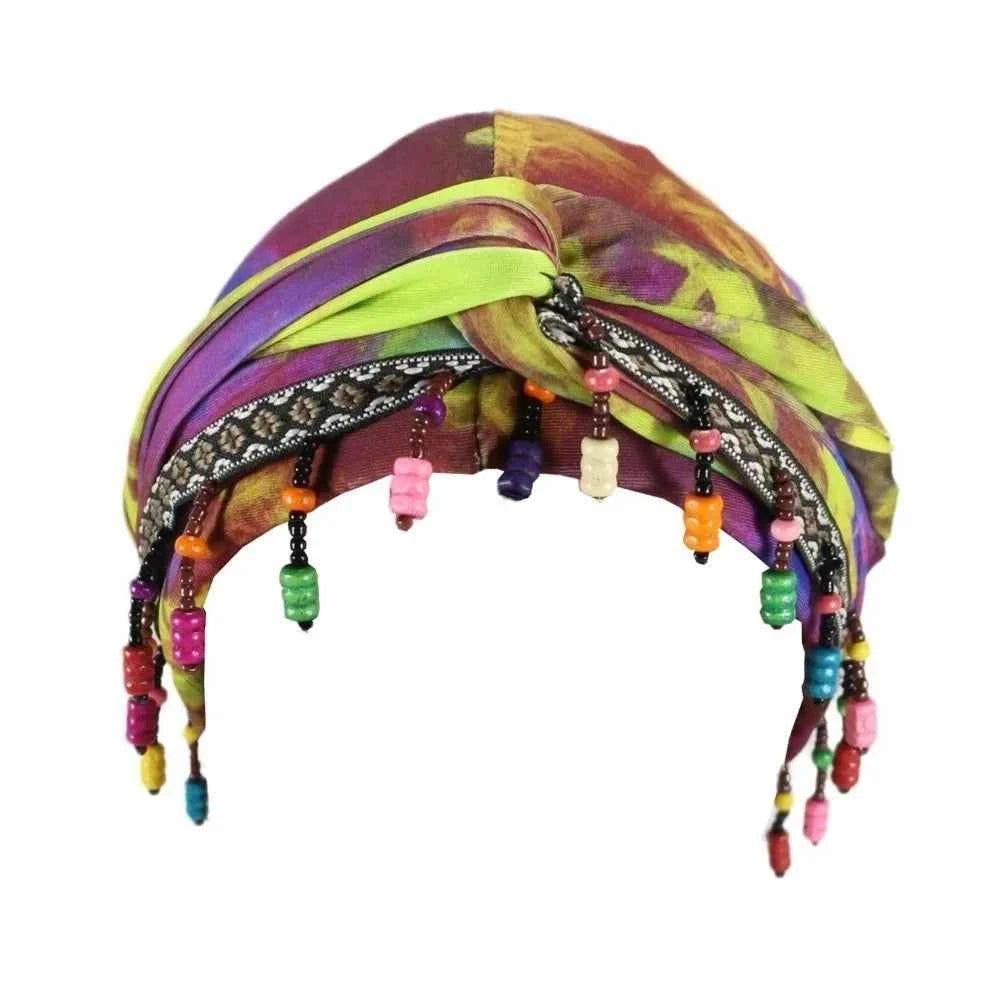 Bonnet Hat Elastic Colorful Beaded Headscarf Breathable Hijab Pre-tie Head Wraps Dome Indian Style Jacquard Pullover Cap Gifts