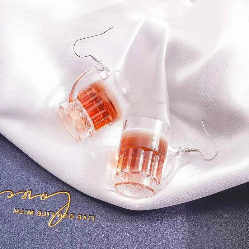 Fashion Simulation 3D Beer Cup Drop Earrings for Women Creative Drink Dangle Earrings Pub Party Jewelry Gifts