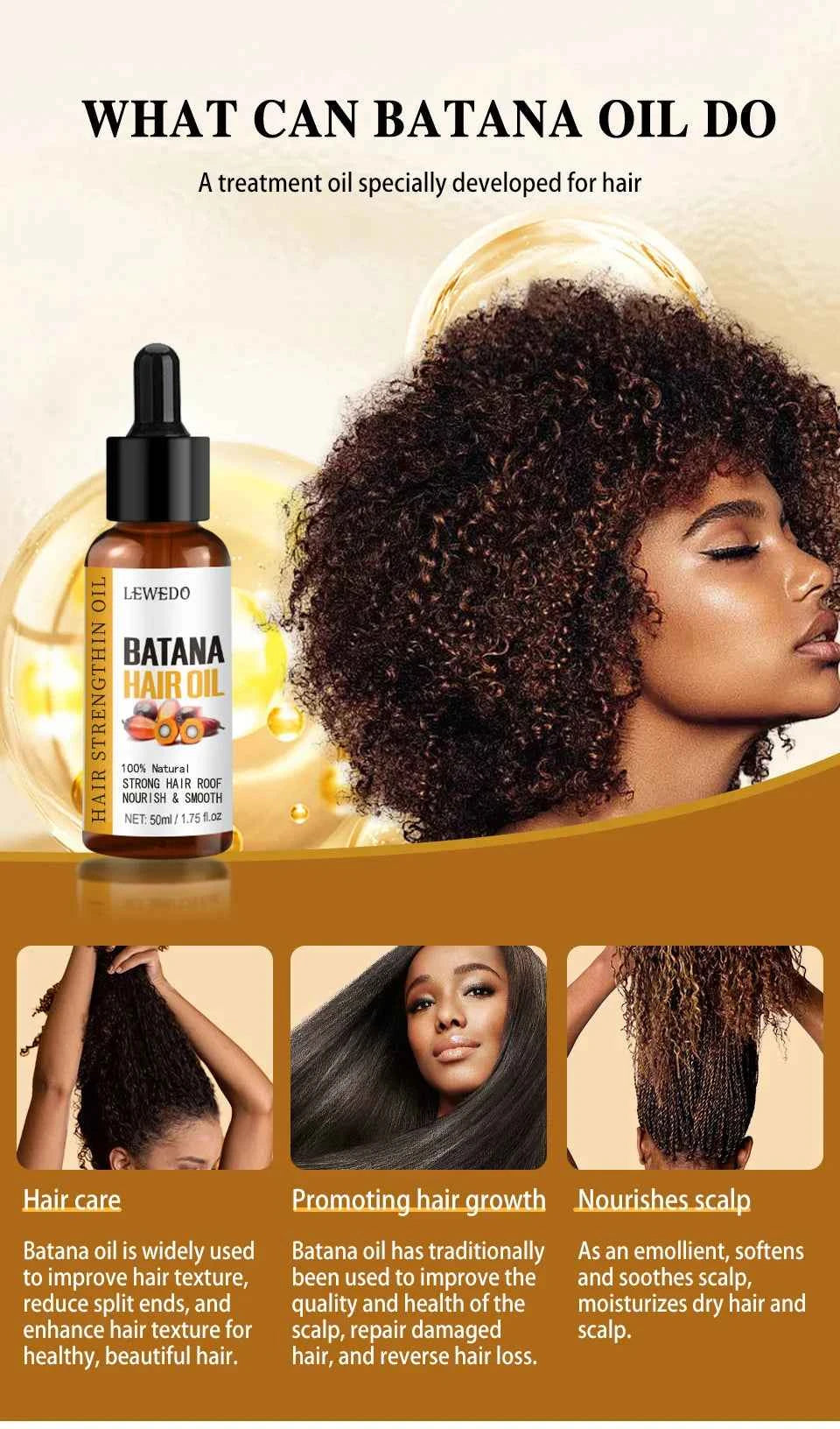Pure Batana Hair Care Oil Thickening Spray Batana Hair Growth Spray 30ml Moisturizing Strengthens Hair Prevents Hair Loss Mask - NamafadStore
