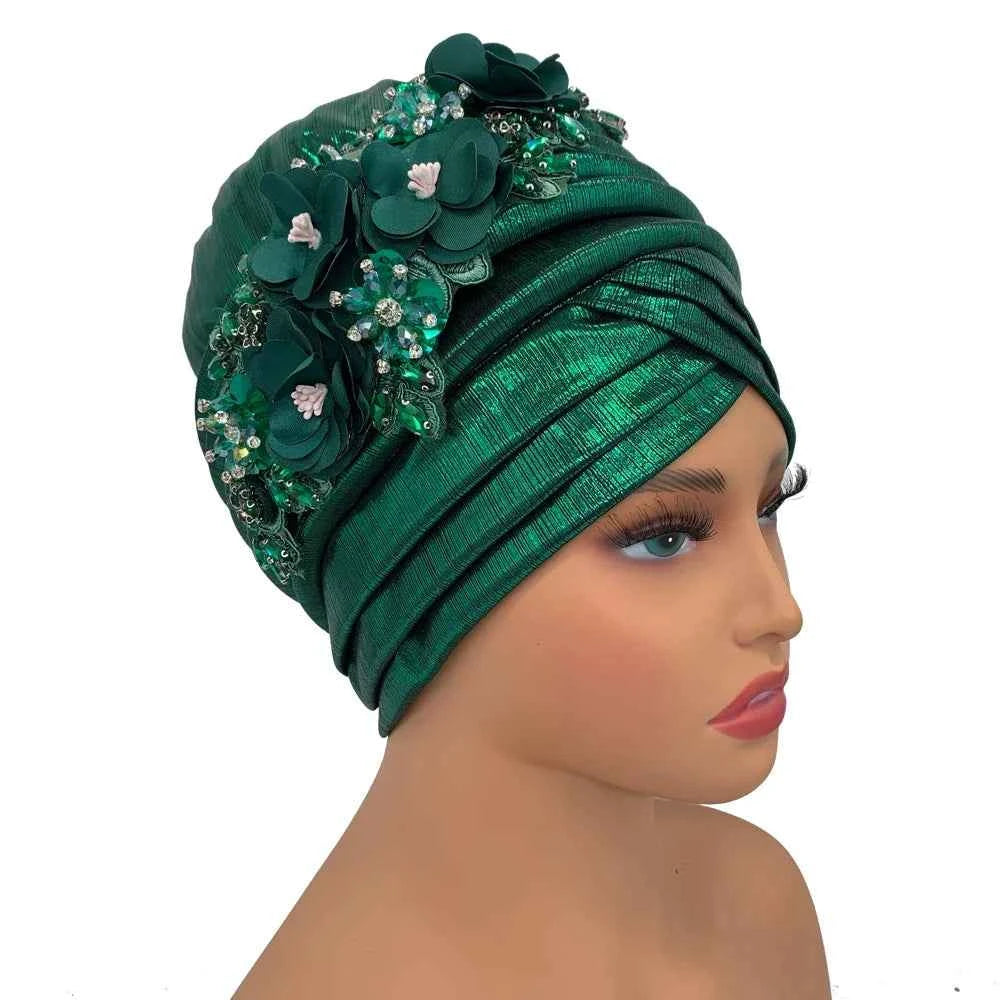 Already Made Wedding Geles Female Head Wraps with Diamond Flower 2024 New African Women's Turban Cap Nigeria Auto Gele Headtie