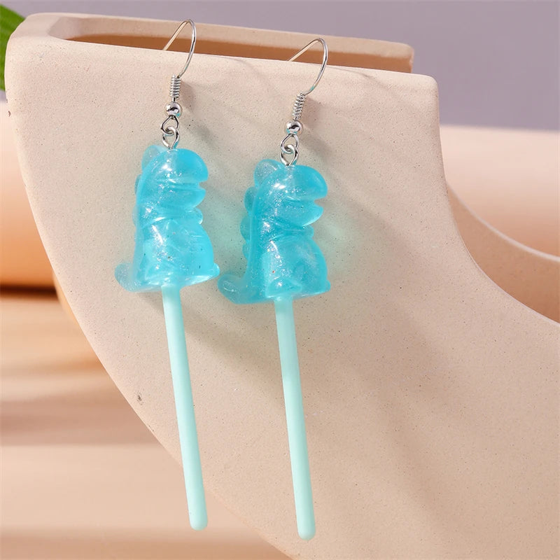 Sweet Candy Color Lollipop Drop Earrings for Women Funny Simulation Food Flower Dinosaur Dangle Hook Earrings Girls Jewelry Gift