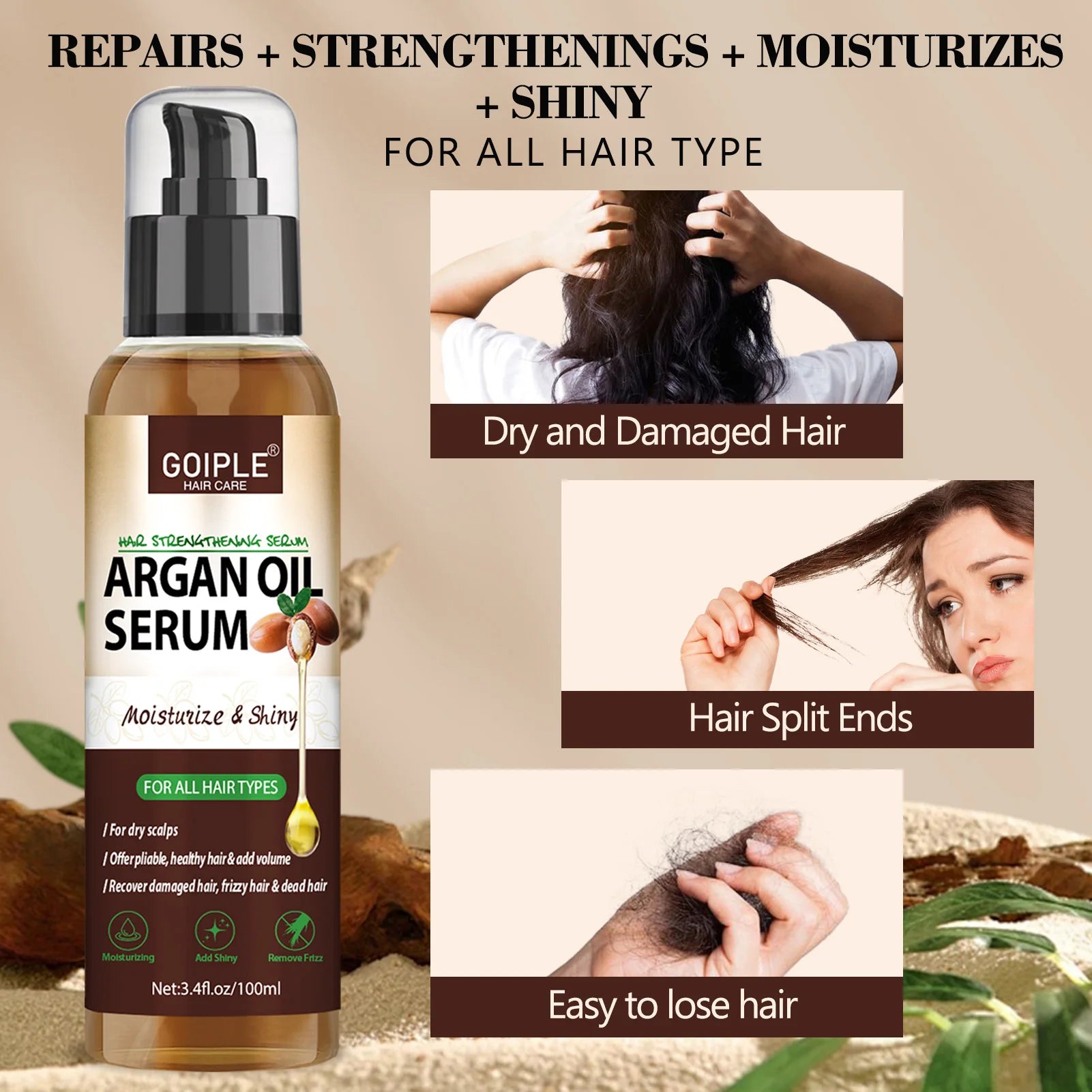 100ml Natural Argan Oil Hair Serum Repair Strengthening Moisturize Shiny Hair Healthy Scalps Treatment Care Conditioner - NamafadStore