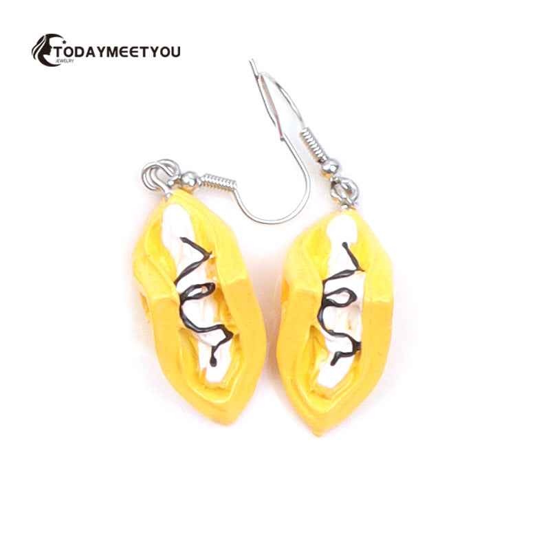 Cake Earrings For Women Resin Drop Custom Made Cute Girls Eardrop Funny Bread Baguette Pie Cookies Gift Handmade Food Bronics