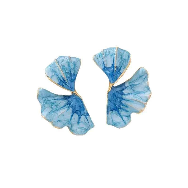Blue Wavy Oil-Dripping Flower Stud Earring Women Girls Gifts Fashion Jewelry Accessories Hot Sale Party Gift 2025 New Style