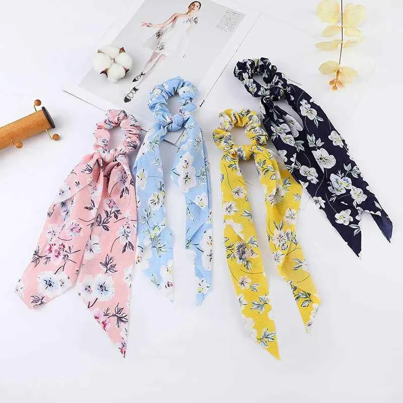Fashion Dots Scrunchies Long Hair Rope Korean Hair Ties for Women Ponytail Scarf Sweet Elastic Hair Band Hair Accessories