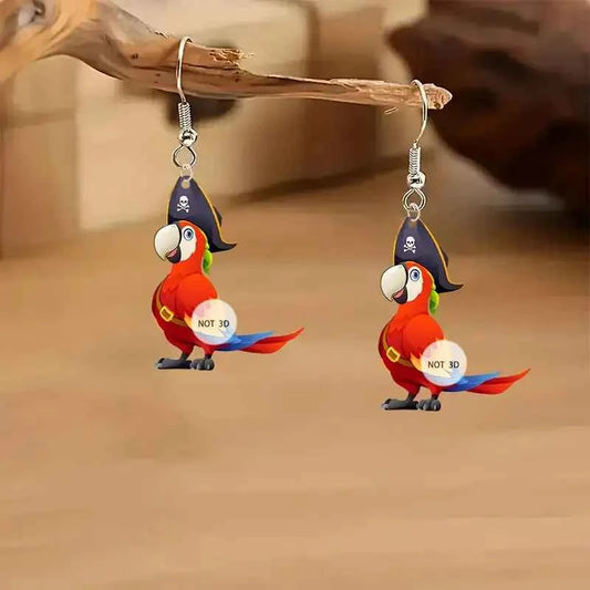 Spring new colorful pirate parrot 2D acrylic earrings hot sale design moving animal girl earrings