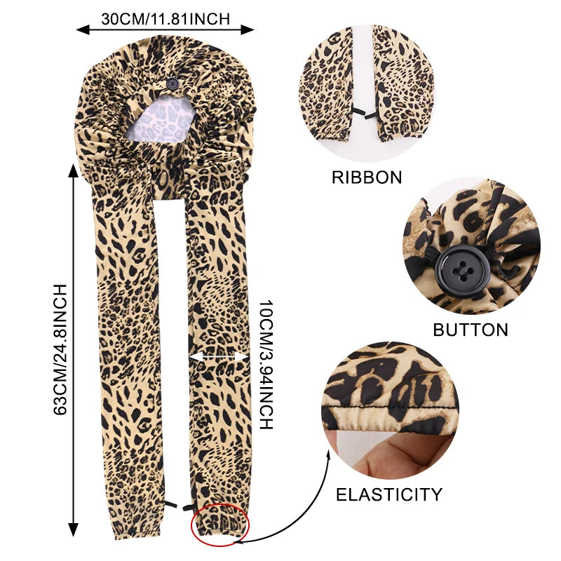 2-Piece Ice Silk Hair Bonnet & Head Wrap – Long Tube Sleep Caps