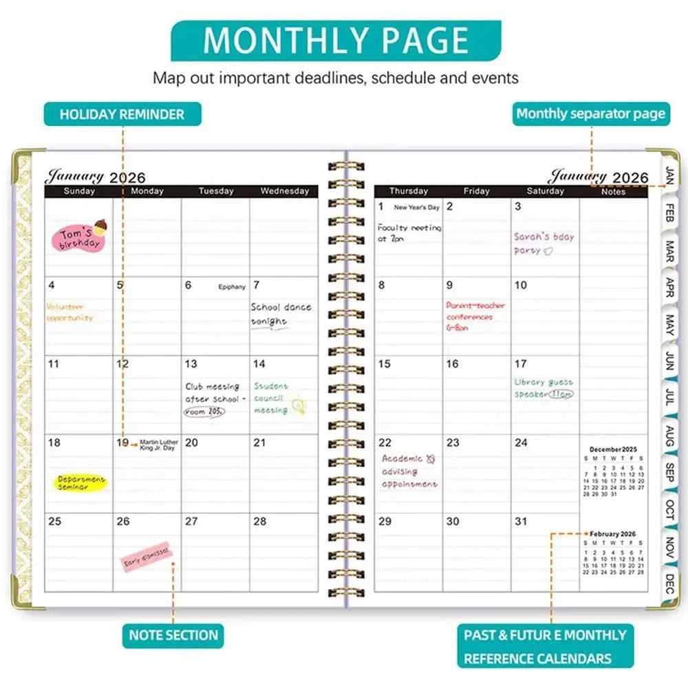 Yearly Schedule 2026 Planner Notebook Spiral Binding 365 Days Diary Office Work Planner 71 Sheet/142 Pages Plan Schedule