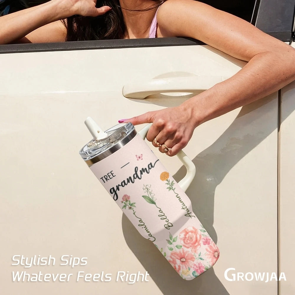 40oz Family Love Floral Tumbler – Insulated Stainless Steel Travel Mug