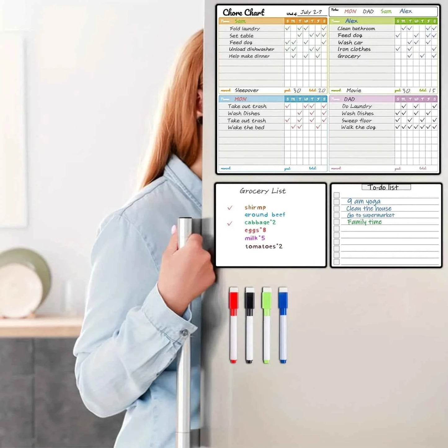 Magnetic Dry-Erase Chore Chart Set Families, Suitable Teens And Adults - Includes 1 Chore Chart And 2 Dry-Erase Boards/Shopping