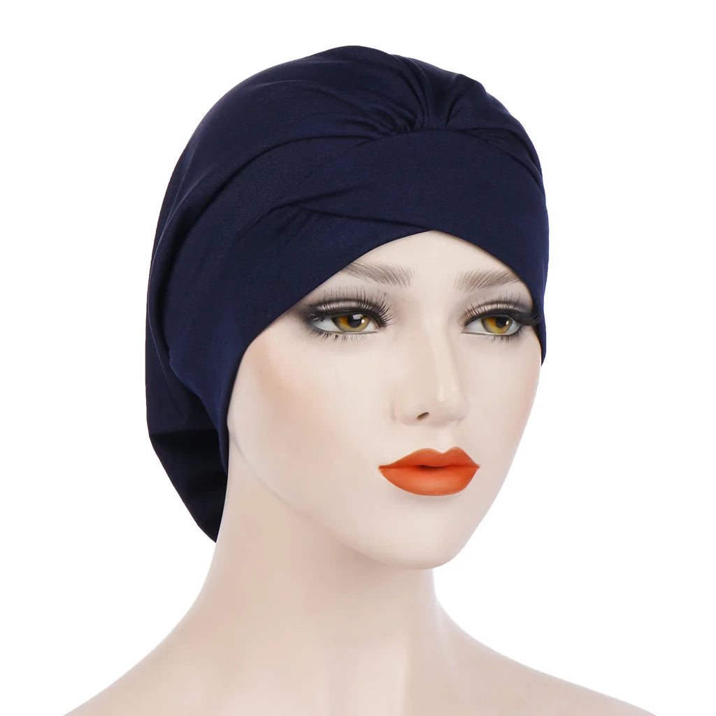 1PC Women Turban Hat Elastic Hijab with Beads Cancer Chemo Cap Head Wrap for Hair Loss