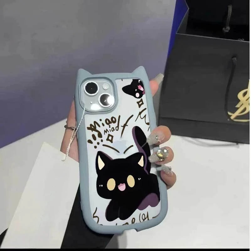 Cartoon Cute Cat Transparent Case for iPhone 15 16 14 13 17 Pro Max Plus 12 11 17 Air Cat's Ears Clear Shockproof Silicone Cover