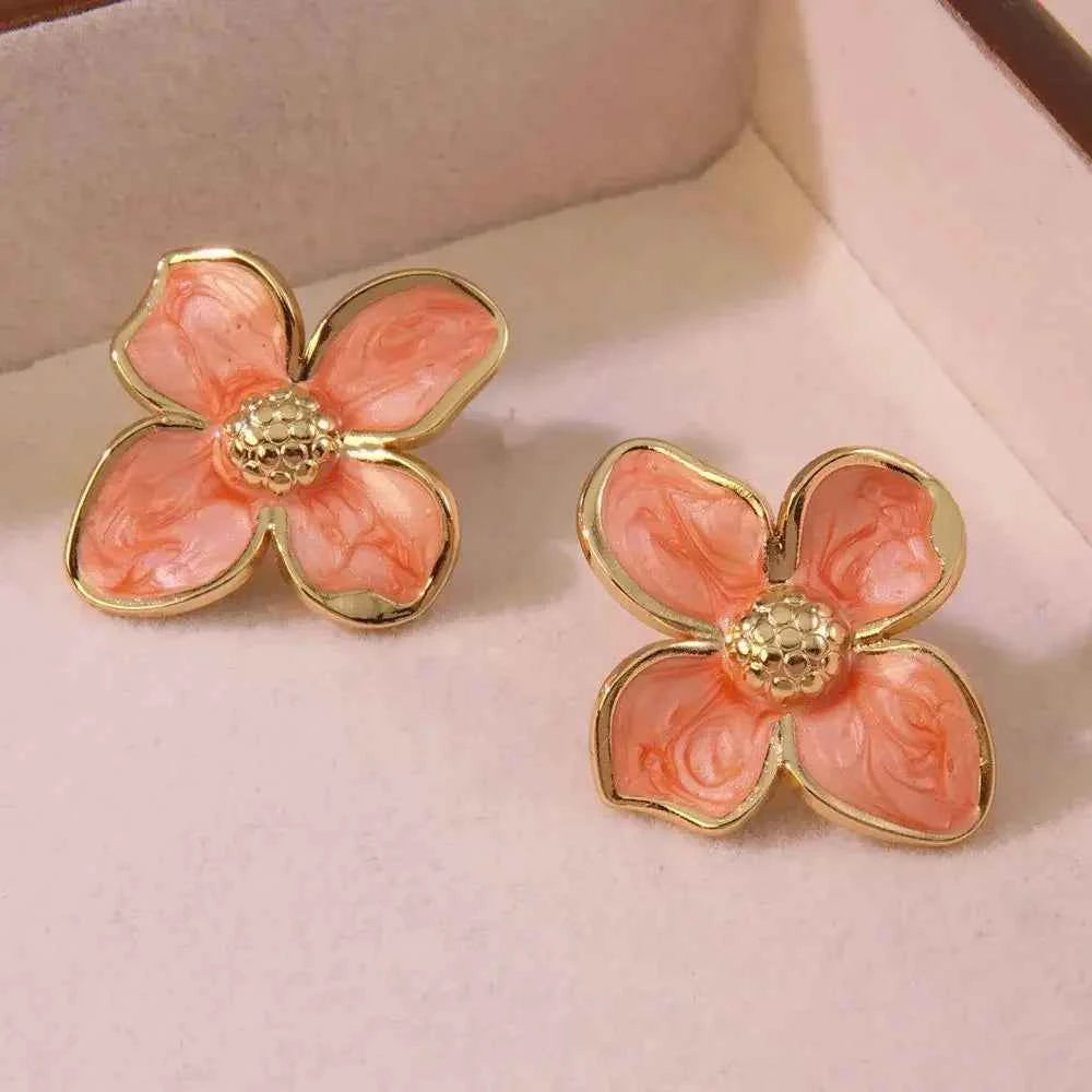 DLHP Vintage French Stainless Steel Drip Enamel Glaze Flower Earrings For Women Delicate Luxury Couple Engagement Jewelry Gifts