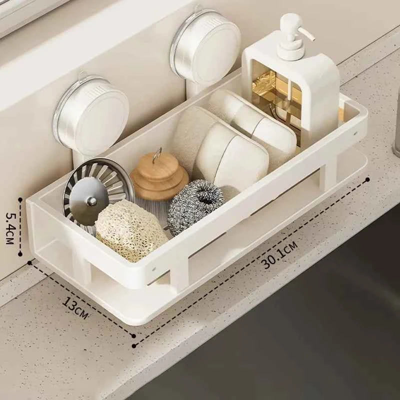 Suction Cup Storage Shelf Punch Free Wall Mounted Storage Rack Space Saving Bathroom kitchen Storage Rack Kitchen Sponge Holder