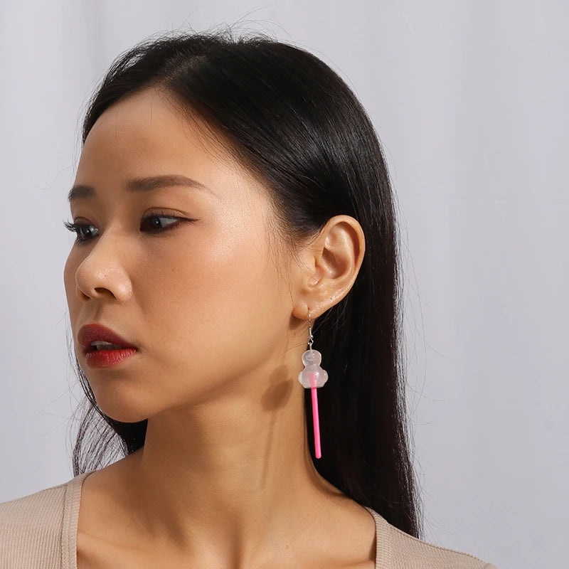 Sweet Candy Color Lollipop Drop Earrings for Women Funny Simulation Food Flower Dinosaur Dangle Hook Earrings Girls Jewelry Gift