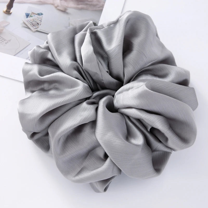 17Colors Big Size Crepe Satin Scrunchies Muslim Women Custom Elastic Volumizing Oversized Neat stitching Bunch Hair Tie - NamafadStore