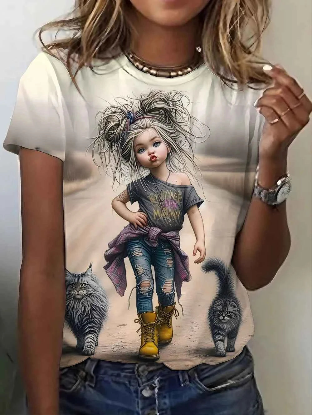 Women’s Summer Printed Short Sleeves T-Shirts Personalized Girl Graphic Casual Trend Clothing Tees Tops Vacation Woman Clothes