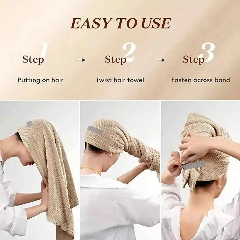 Large Size Hair Turban Microfiber Quick Dry Hair Towel Wrap with Elastic Band Soft & Absorbent Turbie Twist Hair Towel