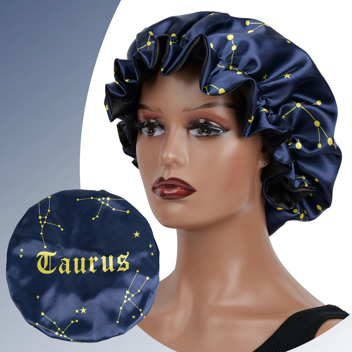 1PC Constellation Print Satin Sleep Bonnet with Wide Band Soft Wrap Comfortable Cap for Daily Use Makeup & Face Washing - NamafadStore