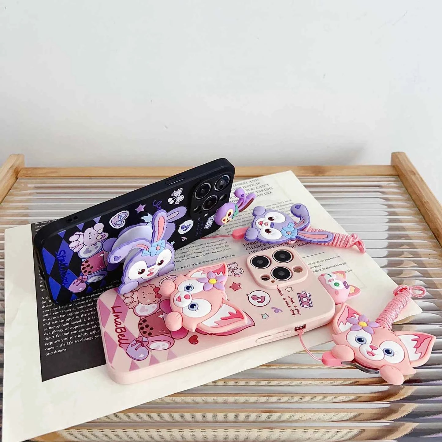 3D Cartoon StellaLou LinaBell Doll Phone Case With Holder Rope Lanyard For iPhone 17 16 Pro Max 15 Pro 14 Plus 13 12 11 Mini