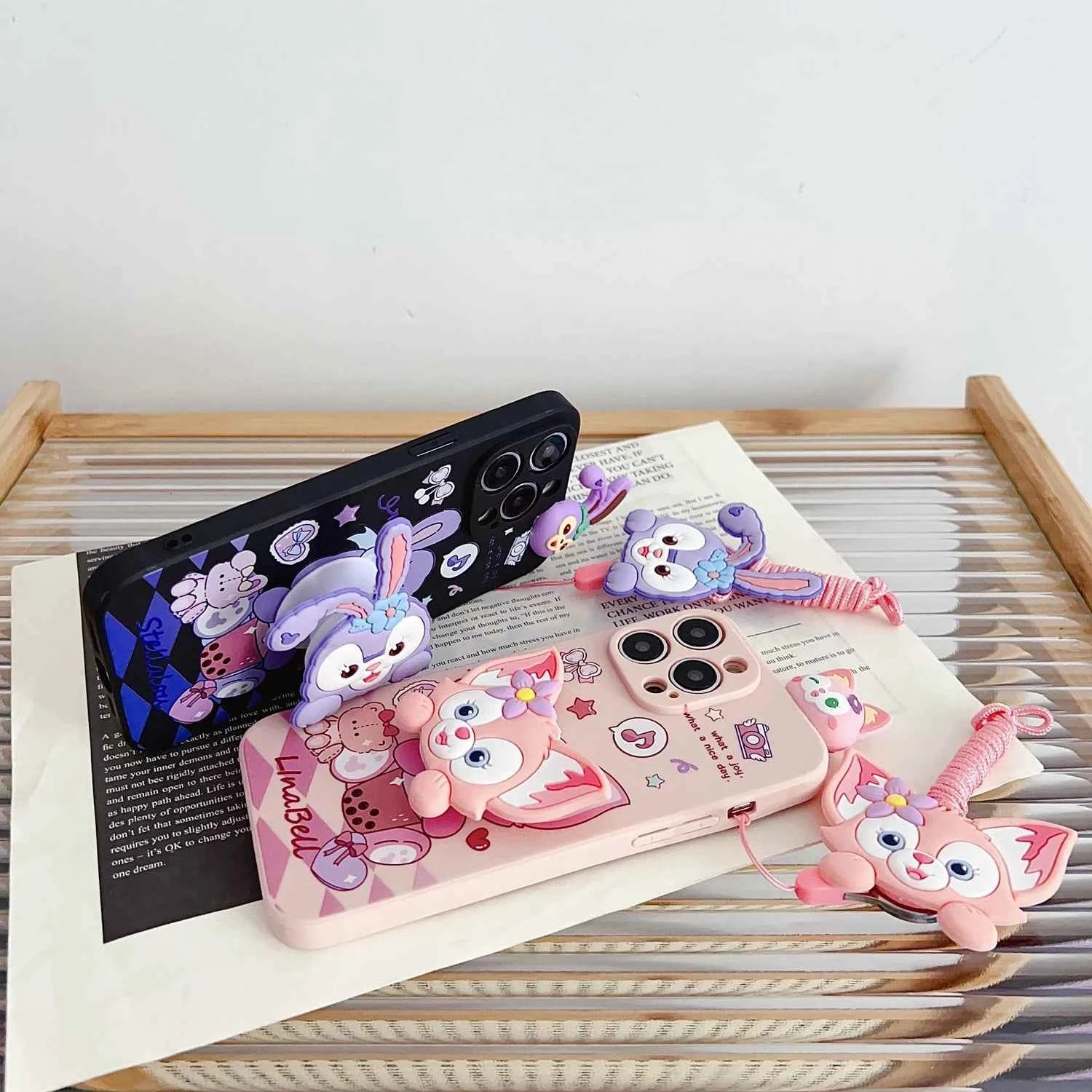 3D Cartoon StellaLou LinaBell Doll Phone Case With Holder Rope Lanyard For iPhone 17 16 Pro Max 15 Pro 14 Plus 13 12 11 Mini