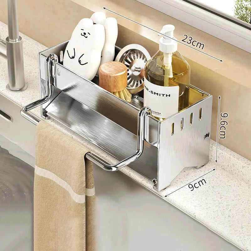 1pc Stainless Steel Kitchen Storage Rack Large-capacity Rag Sponge Draining Rack Household Sink Storage Rack Kitchen Organizer