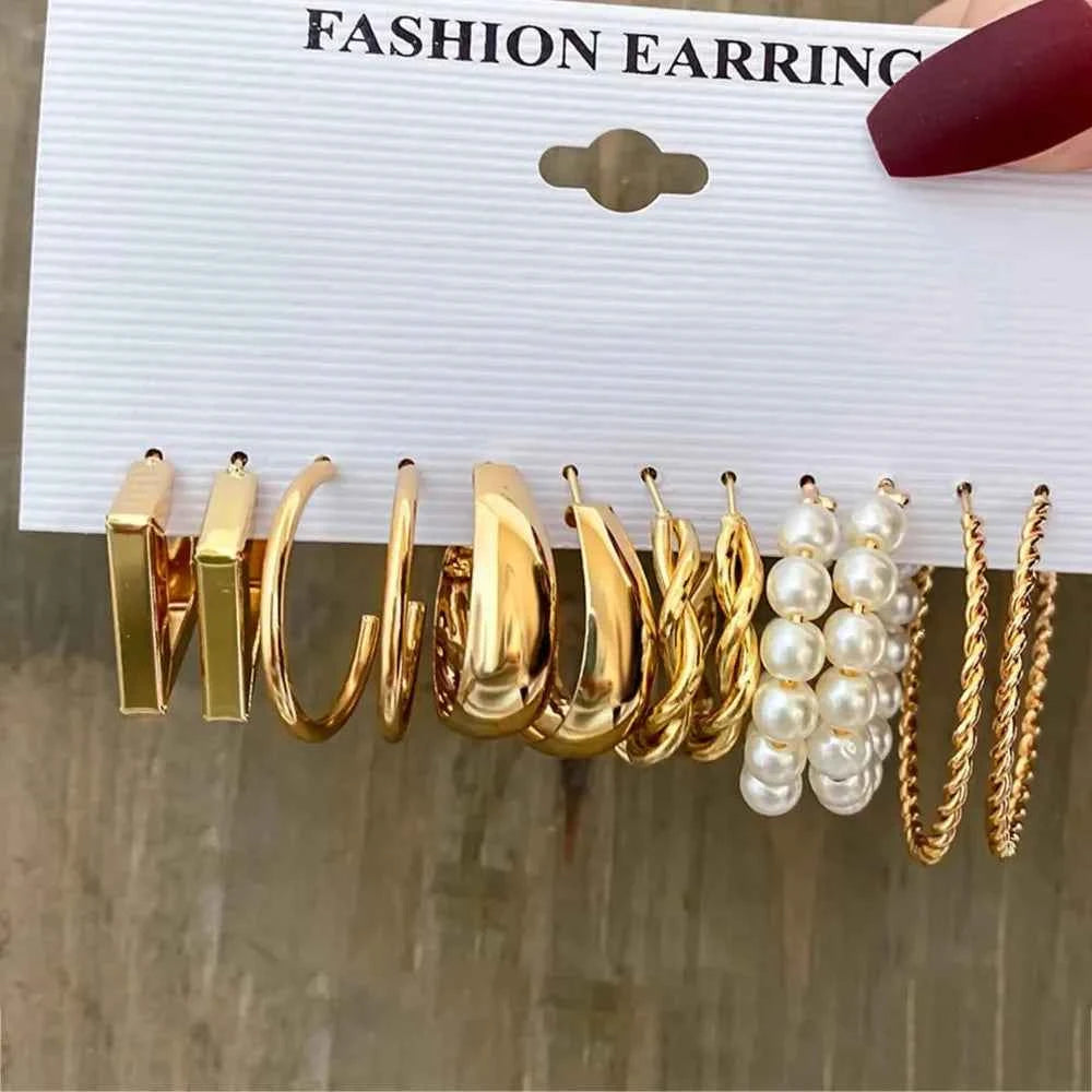 12Pcs Classic Fashion Butterfly Heart Drop Dangle Earrings for Women Charm Gold Color Enamel Pearl Hoop Earring Punk Jewelry Set