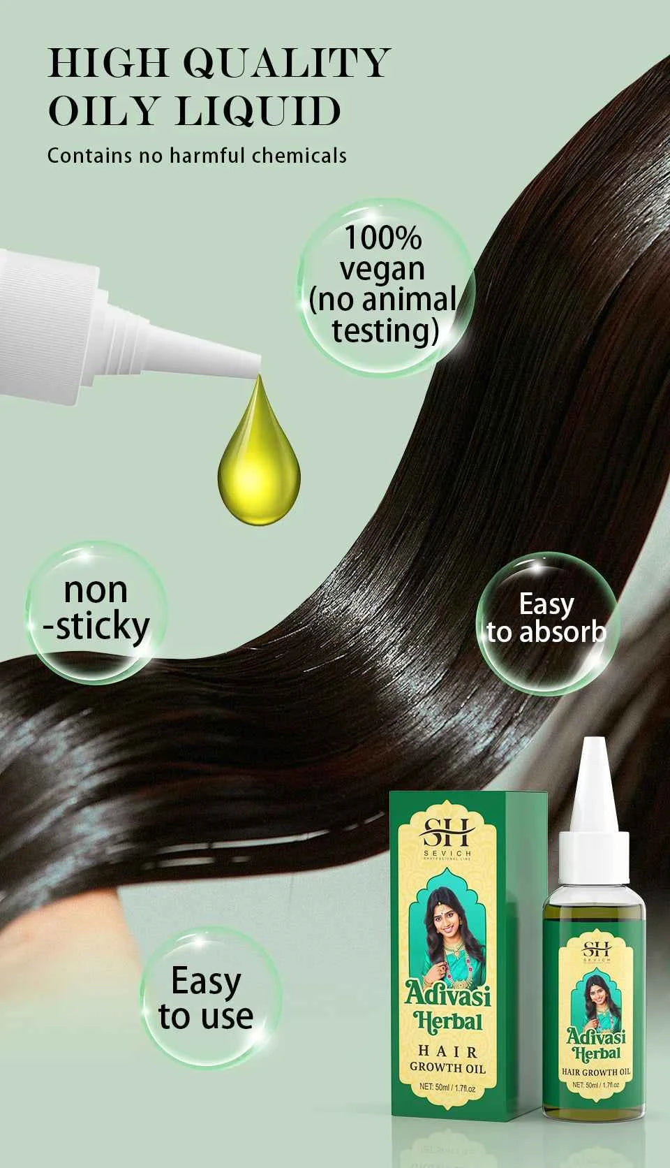 SEVICH Herbal Hair Growth Oil Set Ayurvedic Fast Hair Regrowth Thicken Serum India Adivasi Anti Hair Loss Hair Care Shampoo