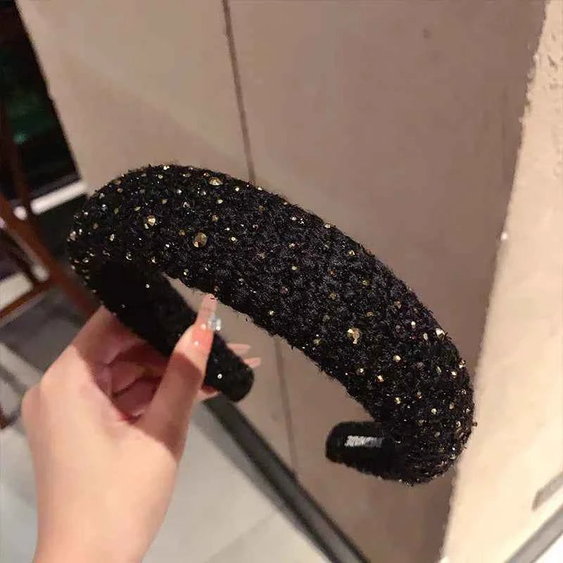 French retro plush rhinestone wide edge sponge hair accessories hoops headband for women  high cranial top hair clips headbands