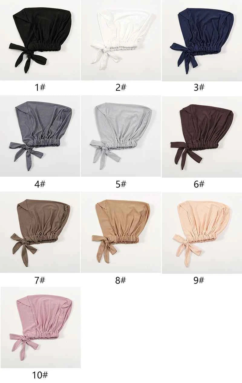 Fashion Cotton Jersey Forehead Cross Inner Hijab Cap Underscarf Tie Back Adjustable Muslim Under Scarf Women Inner Hijab Band
