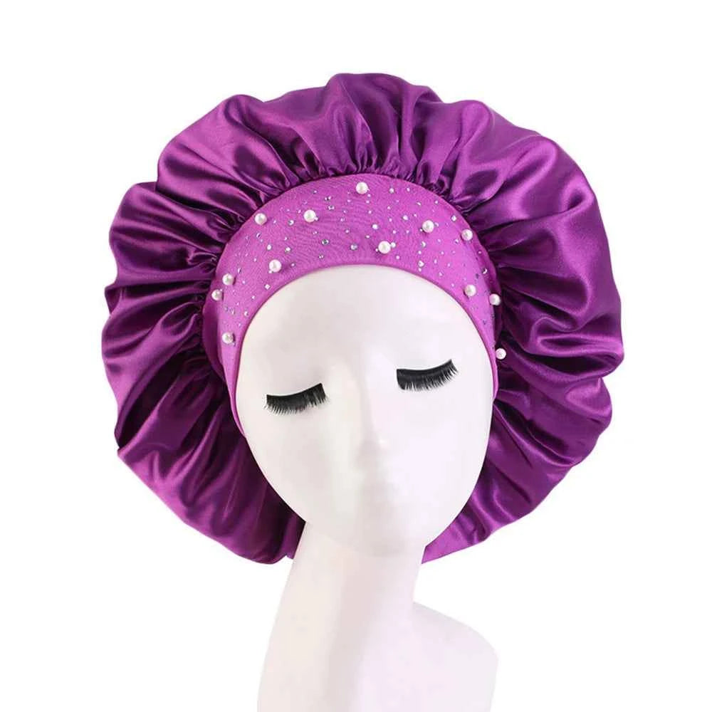 Newly Satin Sleep Cap Rhinestone Sleeping Bonnet Women Hat Night Hair Care Salon Shower Makeup Headband Muslim Hijab Head Cover