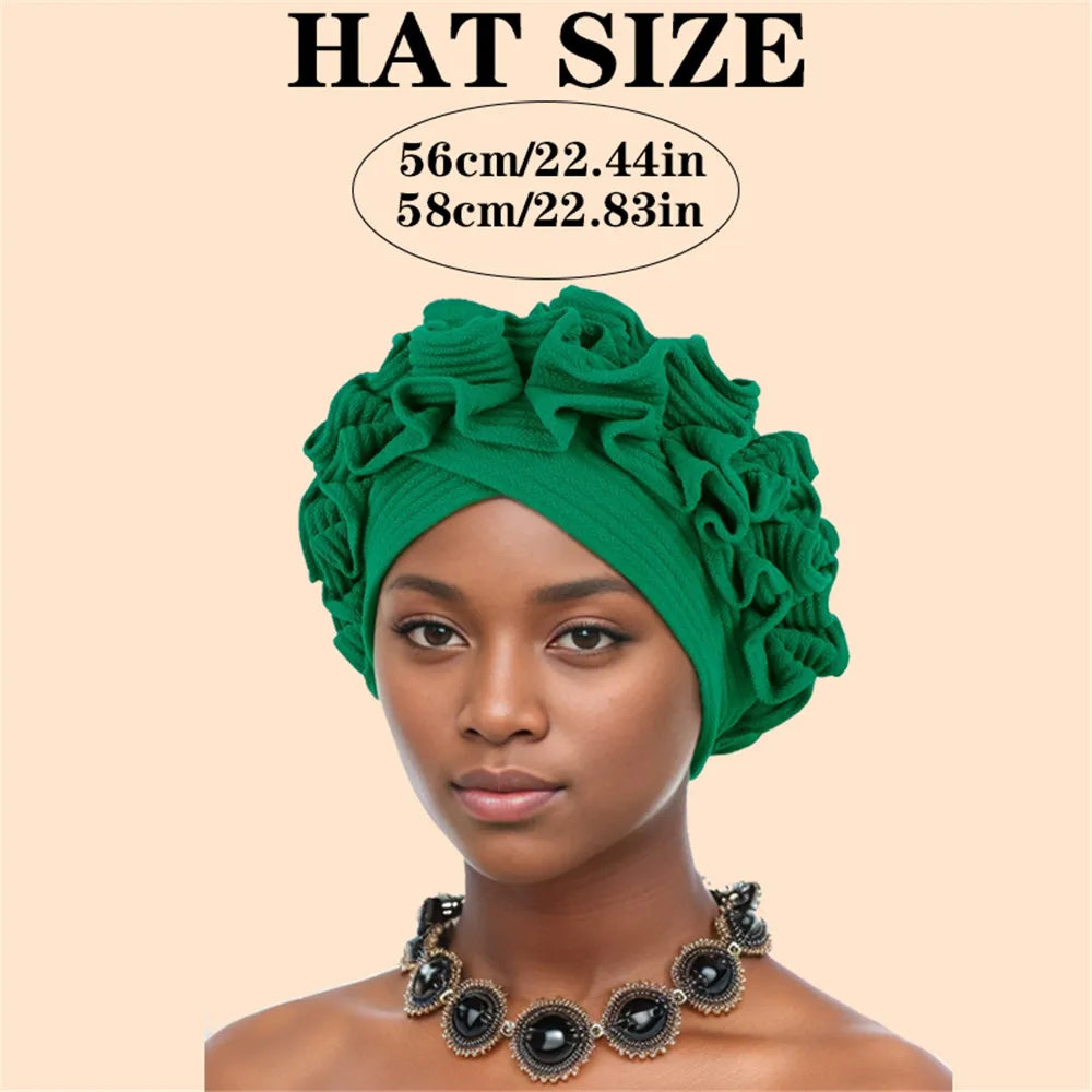 Ruffled Turban Cap Women's Head Wraps Soft Comfortable Headscarf Bonnet Lady Soild Color Headgear - NamafadStore
