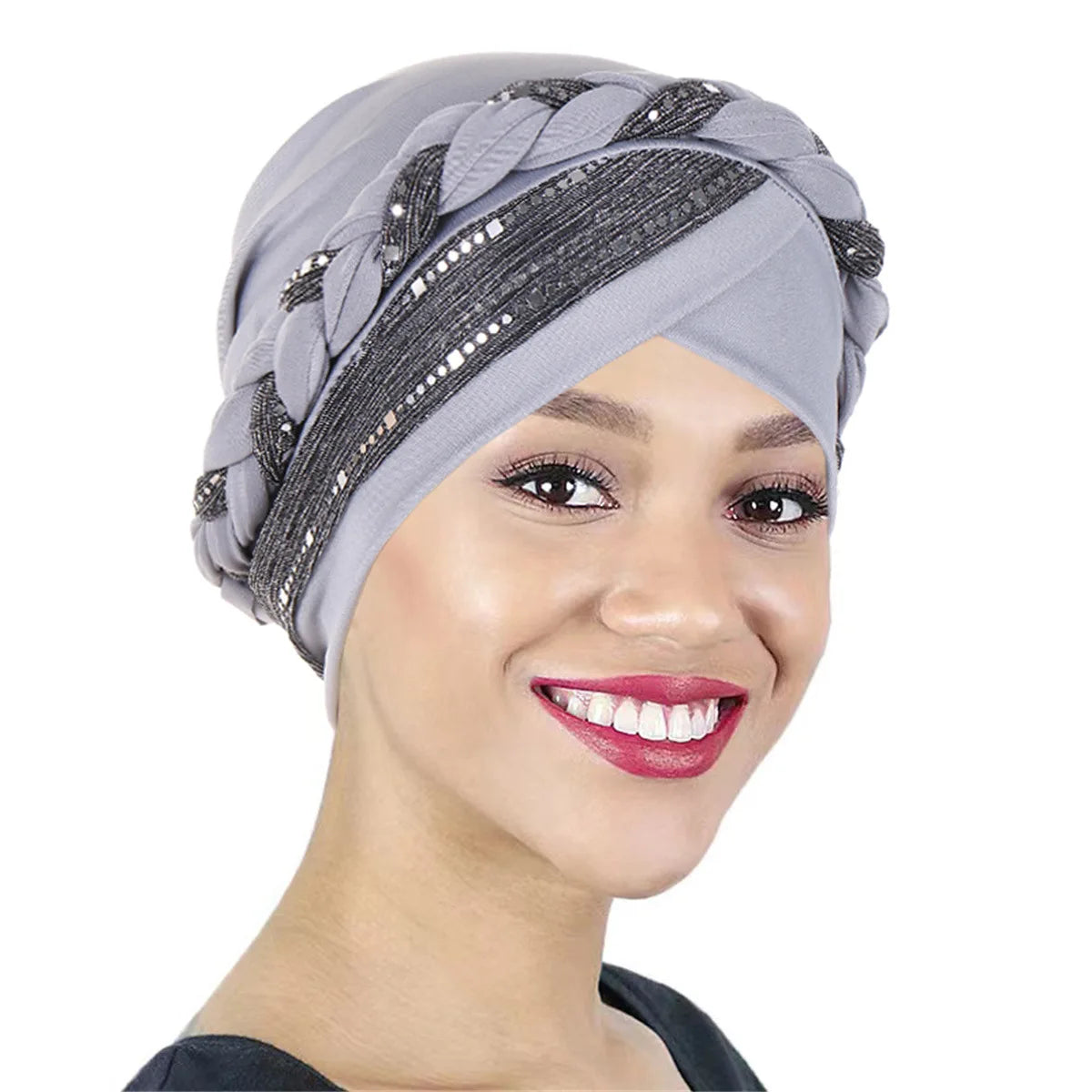 Color Blocked Bright Silk Braid Women Hijabs Turban Hat Solid Color Head Wraps  Pre-tied Elastic Head Scarf Beanies Chemo Cap - NamafadStore