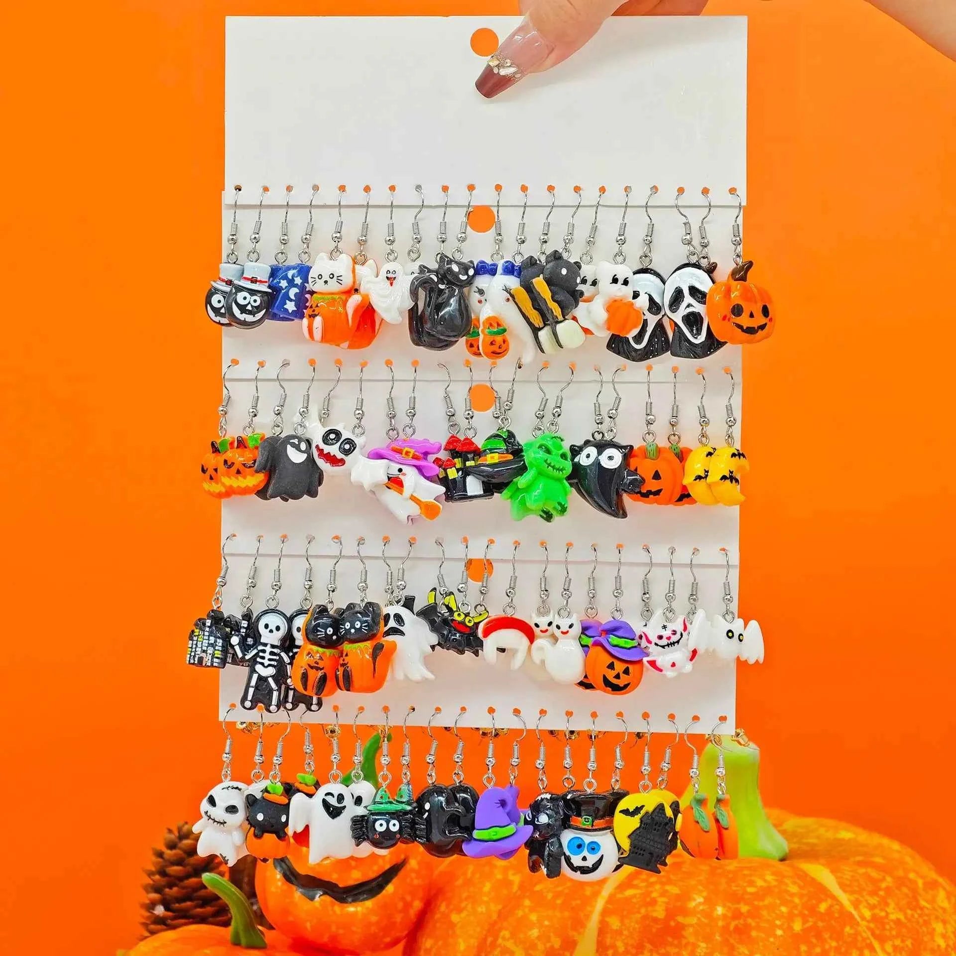 Halloween Fashion Creative Cartoon Earrings, Personalized Cute Pumpkin Ghost Bat Earrings Set