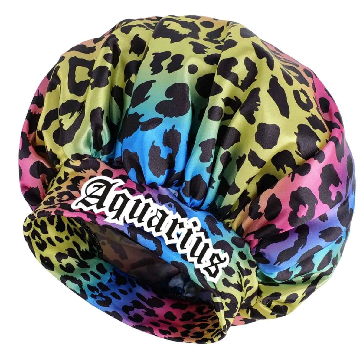 1pc Zodiac Sign Satin Sleeping Bonnet with Beauty Colorful Leopard Print- Featuring a Soft And Comfortable Wide-Brim Bonnet