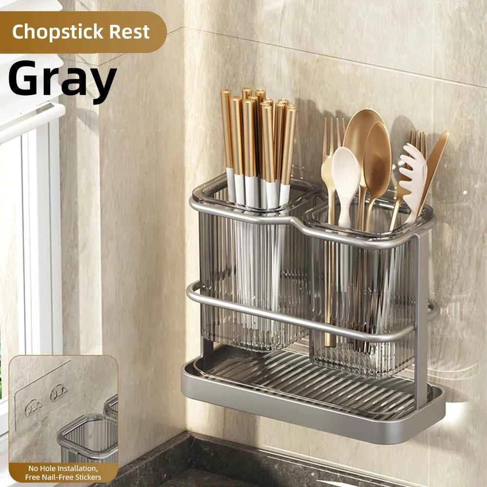 Wall Mounted Kitchen Cutlery Organizer Knife Spoon Fork Chopstick Drain Rack Drainer Utensil Kitchen Storage Punching Free NEW