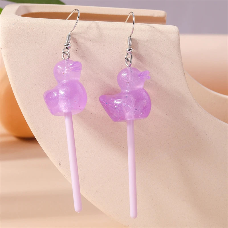 Sweet Candy Color Lollipop Drop Earrings for Women Funny Simulation Food Flower Dinosaur Dangle Hook Earrings Girls Jewelry Gift